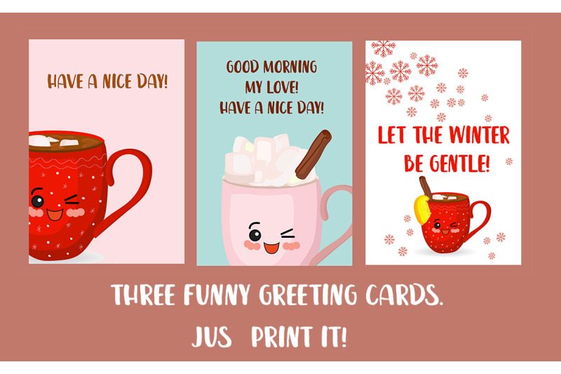 cute-vector-christmas-set-of-kawaii-greeting-cards-and-seamless-patt