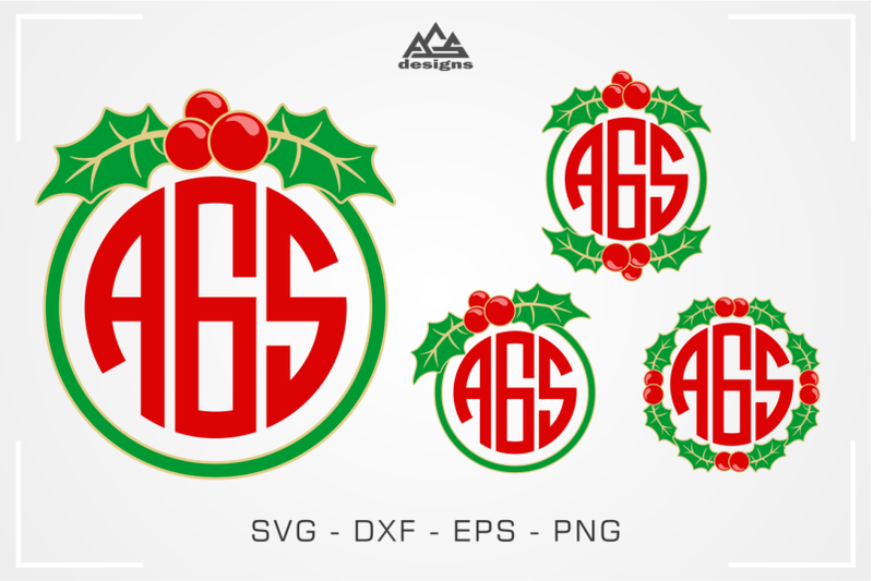 christmas-holly-berry-wreath-monogram-frame-svg-cuttable-design
