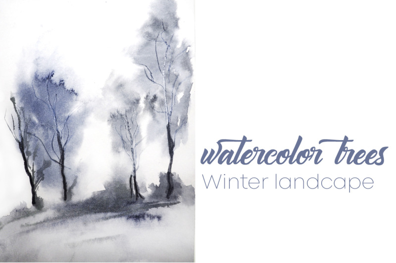 watercolor-trees-winter-landscape