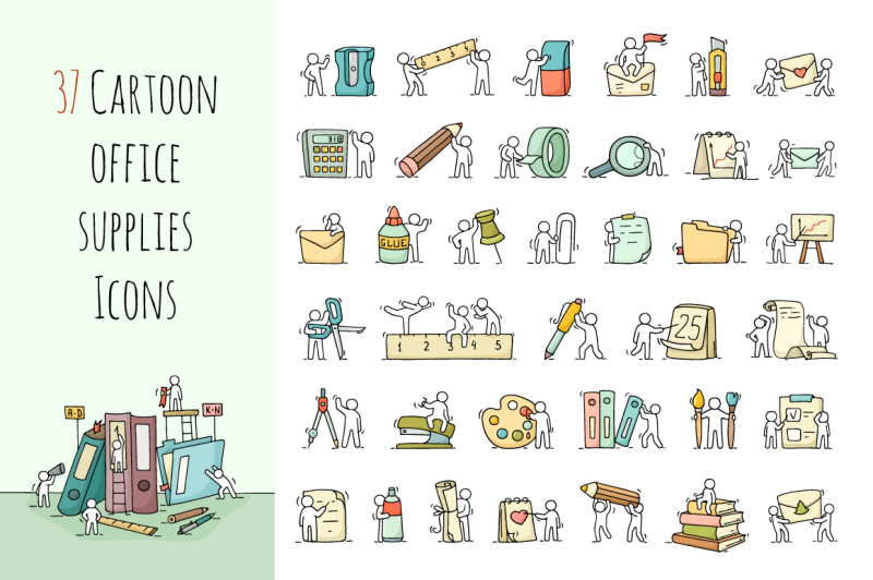 cartoon-stationery-icons-with-people