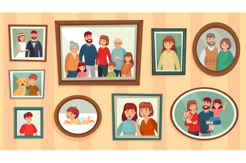 cartoon-family-photo-frames-happy-people-portraits-in-wall-picture-fr