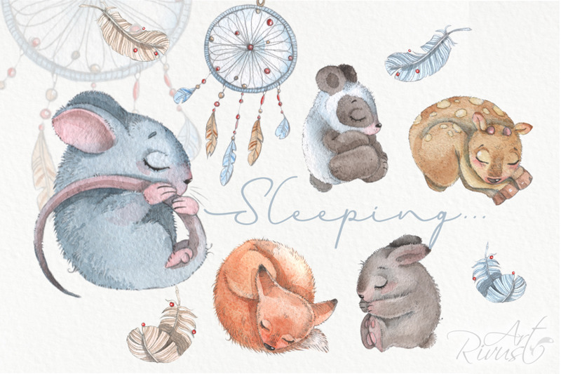 boho-watercolor-sleeping-animals