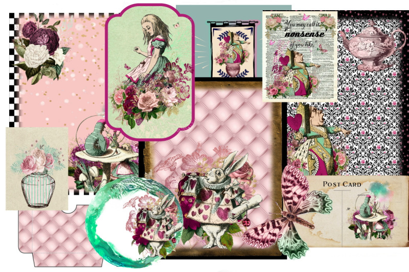 alice-in-wonderland-blush-mint-scrapbook-kit