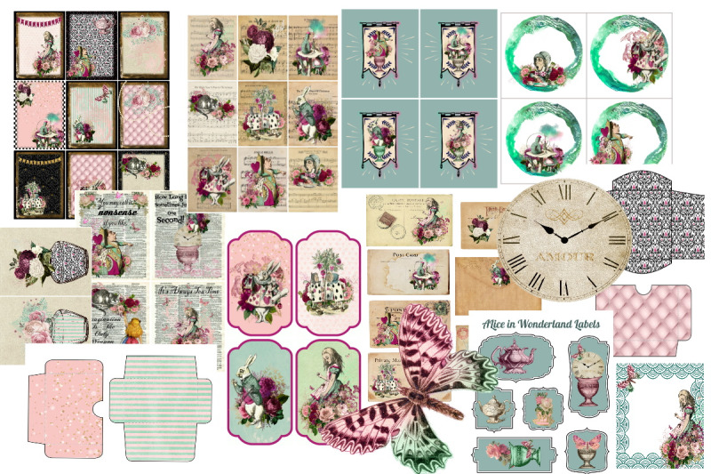 alice-in-wonderland-blush-mint-scrapbook-kit