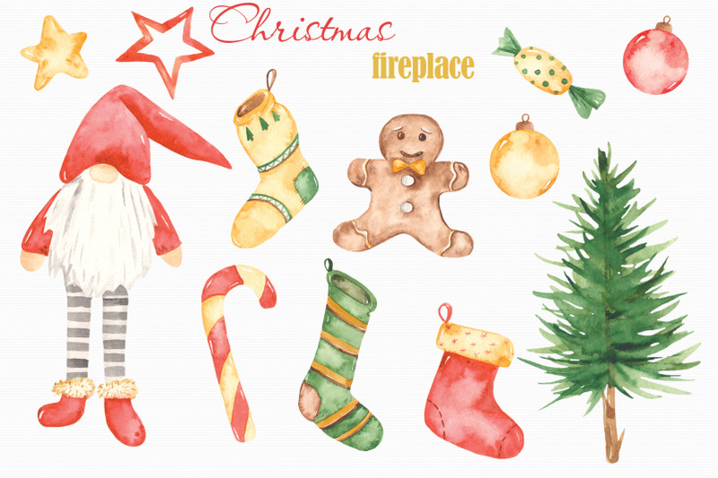 christmas-fireplace-watercolor-collection-clipart