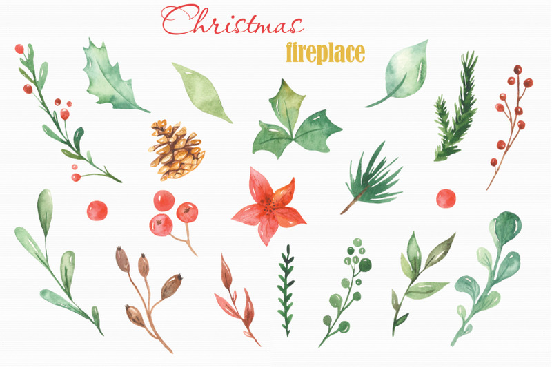 christmas-fireplace-watercolor-collection-clipart