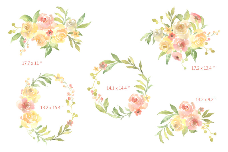 pink-amp-yellow-watercolor-flowers-wedding-bouquets-png