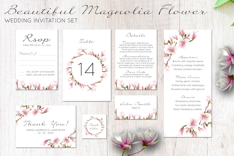 beautiful-magnolia-floral-wedding-invitation-set