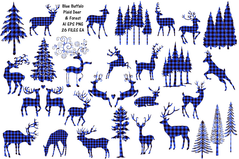 blue-buffalo-plaid-deer-and-forest-vector