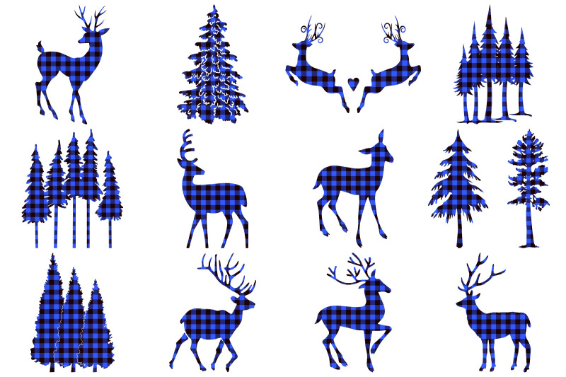 blue-buffalo-plaid-deer-and-forest-vector