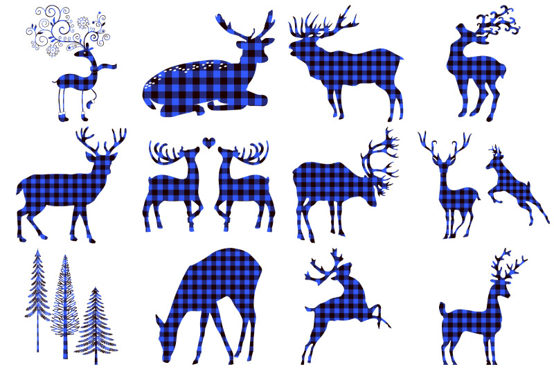 blue-buffalo-plaid-deer-and-forest-vector