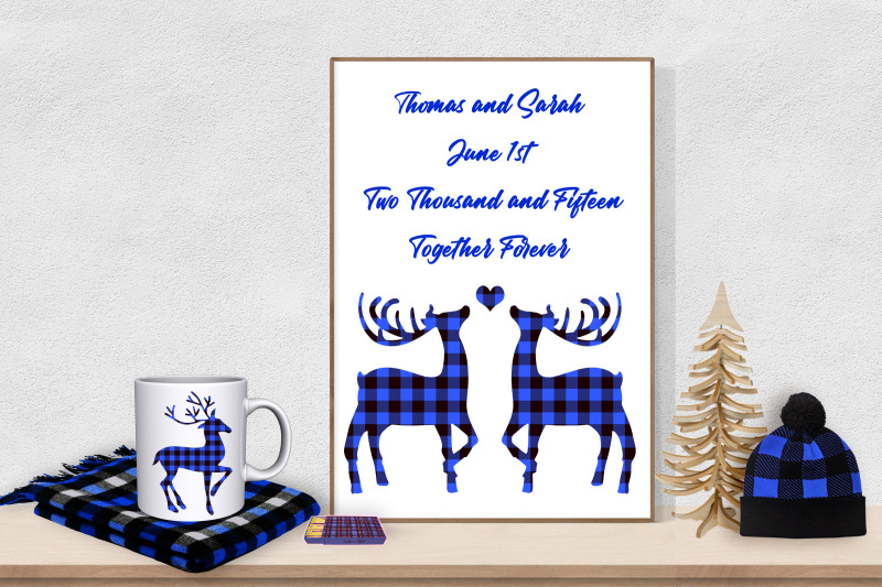 blue-buffalo-plaid-deer-and-forest-vector