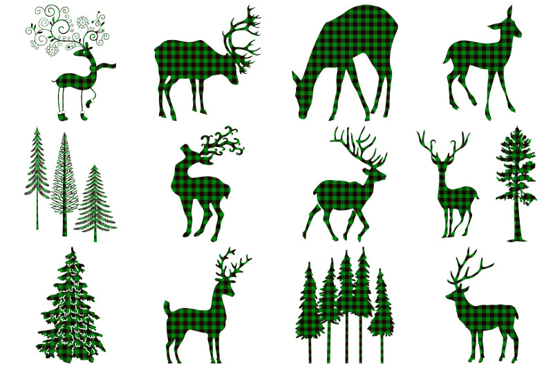 green-buffalo-plaid-deer-forest-ai-eps-png