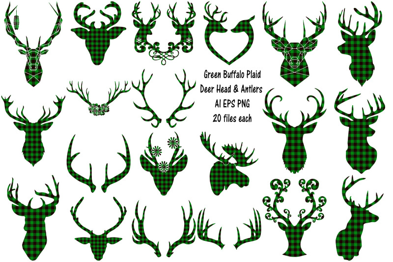 green-buffalo-plaid-deer-and-antlers-ai-eps-png