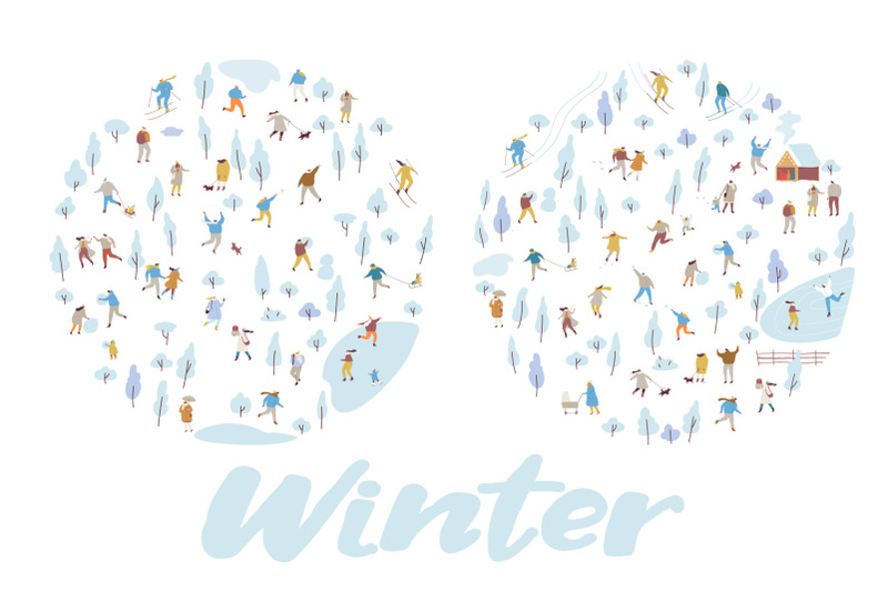 people-in-winter-park-vector-set