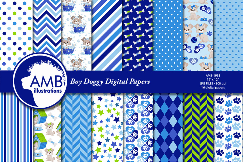puppy-dog-papers-boy-dog-digital-papers-blue-puppy-amb-1931