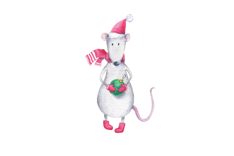 new-year-christmas-mouse-with-christmas-ball-watercolor-illustratio