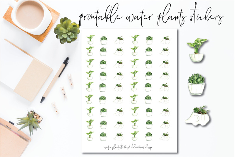 water-plants-stickers-water-plants-planner-sticker-watercolor-plants