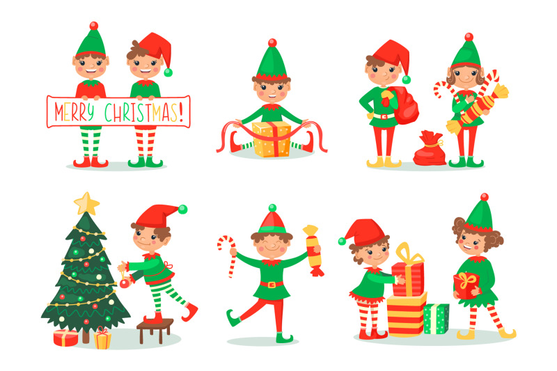 christmas-cartoon-set-with-elves-and-santa-clause