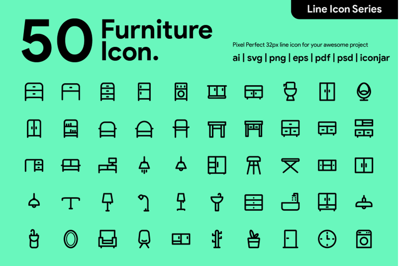 50-furniture-line-icons