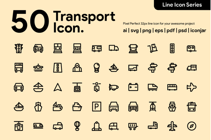 50-transportation-line-icons