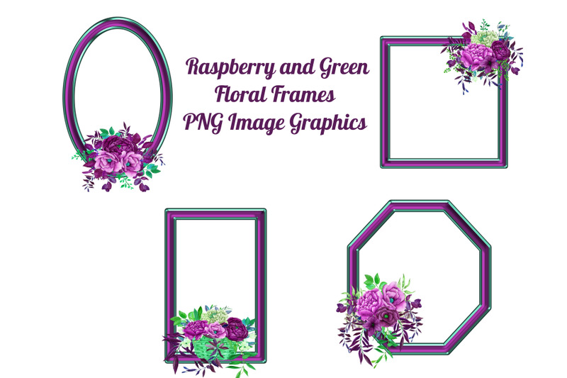 4-geometric-raspberry-floral-frames-transparent-png-files