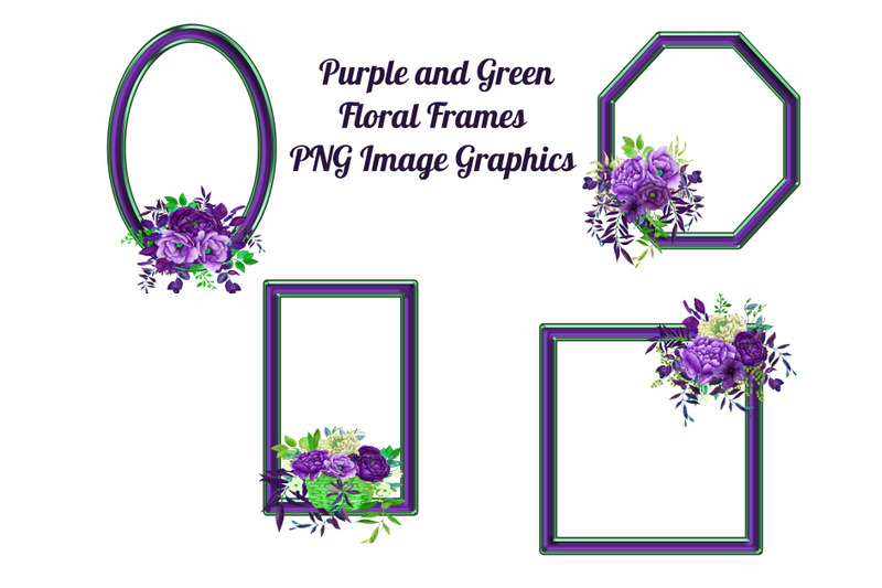 4-geometric-purple-floral-frames-transparent-png-files
