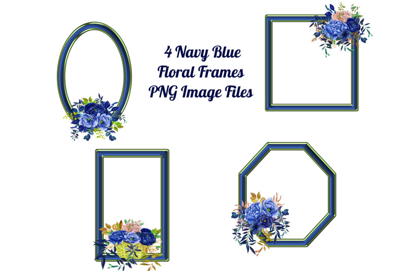 4-geometric-navy-floral-frames-transparent-png-files