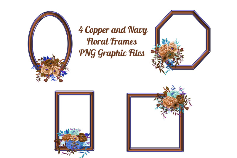 4-geometric-copper-floral-frames-transparent-png-files