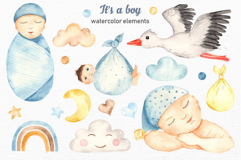 it-039-s-a-boy-watercolor-collection-clipart