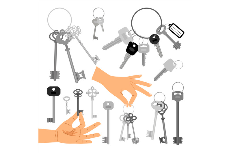 keys-with-hands-isolated-icons-set