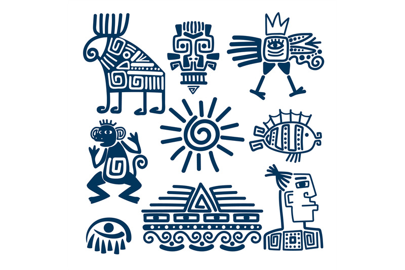 maya-or-inca-blue-totem-icons