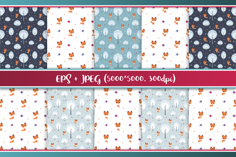 cute-fox-seamless-patterns
