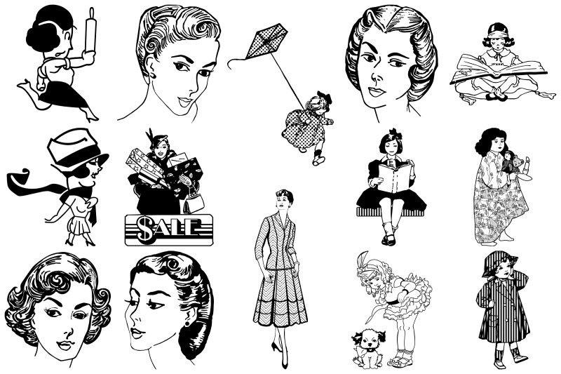 retro-mid-century-women-and-girls-ai-eps-png