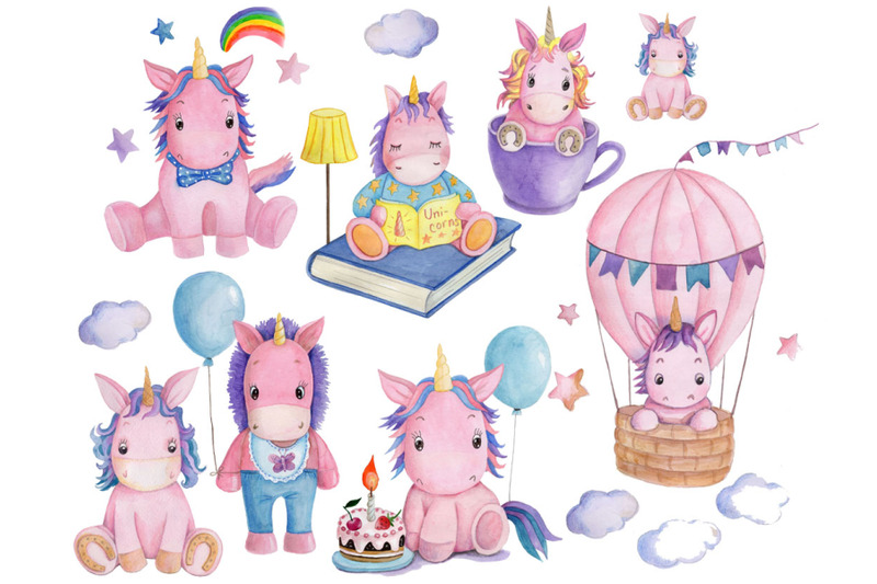 cute-cartoon-watercolor-unicorns