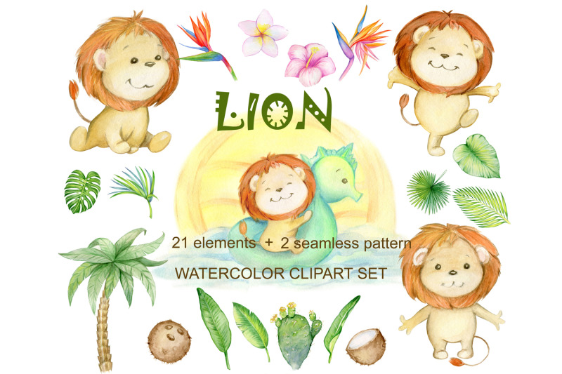 watercolor-lion-clipart-cute-tropical-lion-baby-shower-birthday