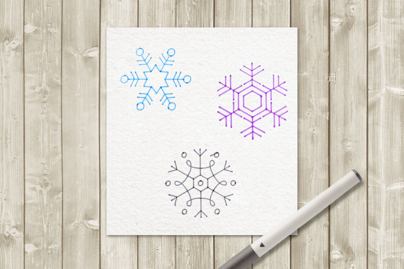 snowflake-trio-single-line-sketch-for-pens-svg-png-dxf