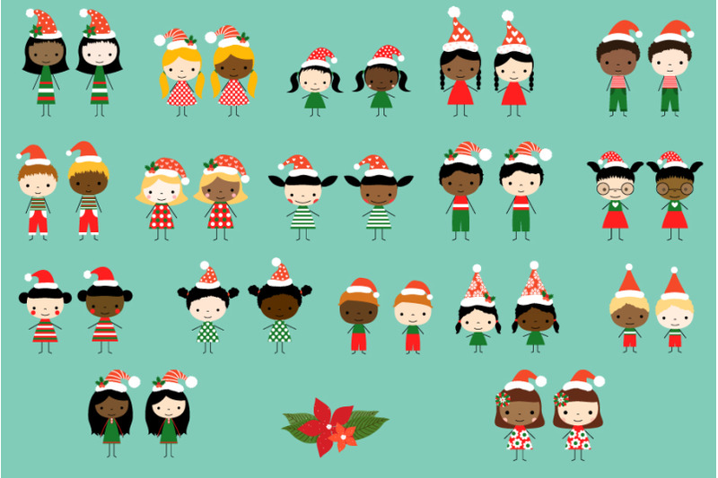 cute-christmas-stick-figures-clipart-multicultural-multiracial-kids