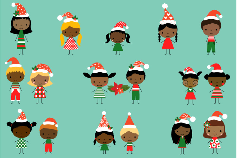 cute-christmas-stick-figures-clipart-multicultural-multiracial-kids