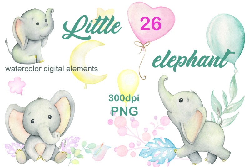 cute-baby-elephants-watercolor-tropical-set-elephant-tropical-plant