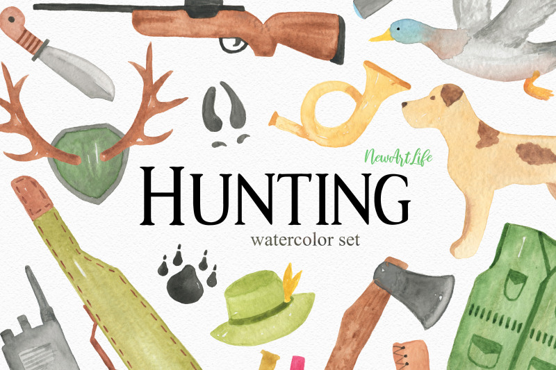 hunting-watercolor-clipart-set