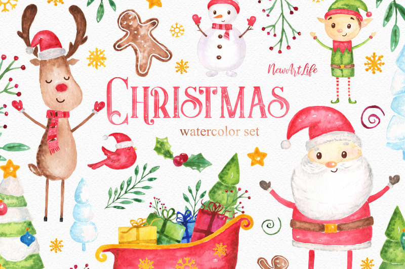christmas-watercolor-clipart-set