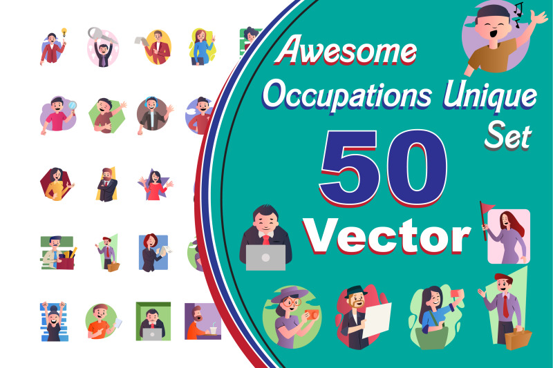 50x-unique-different-occupations-icon-illustrations