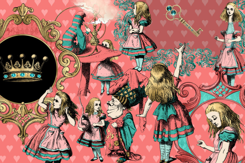 coral-and-turquoise-alice-in-wonderland-graphics