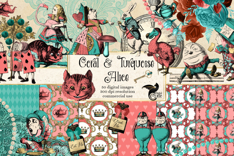 coral-and-turquoise-alice-in-wonderland-graphics