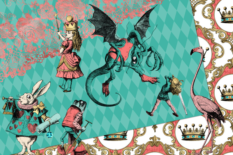 coral-and-turquoise-alice-in-wonderland-graphics