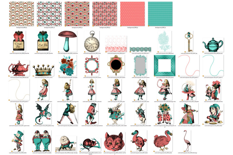 coral-and-turquoise-alice-in-wonderland-graphics