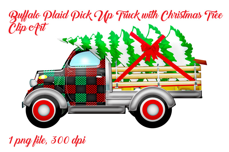 buffalo-plaid-pick-up-truck-with-christmas-tree