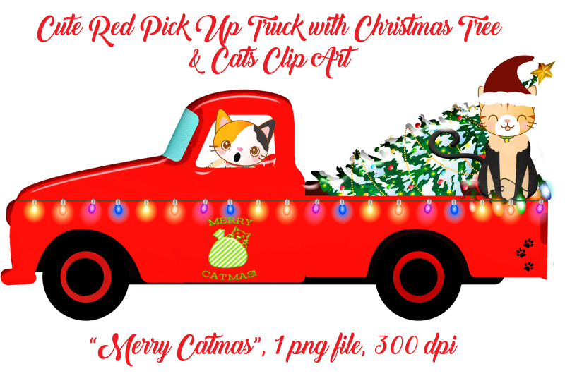 cute-christmas-cats-with-red-pick-up-truck