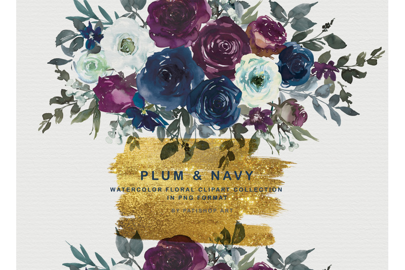 plum-amp-navy-floral-clipart-png